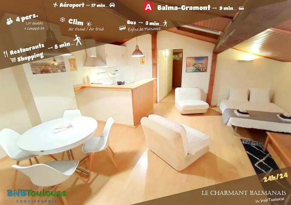 ► Bnb Toulouse ► Le Charmant Balmanais • Clim • Garage • 24/7 Apartment